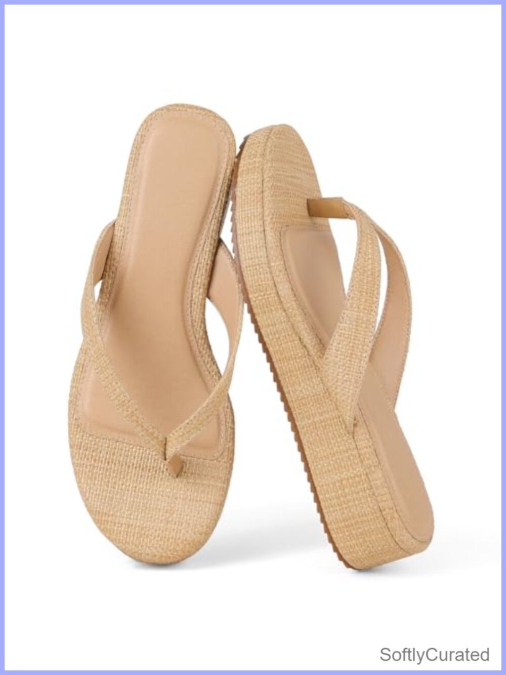 Raffia Wedge Flip Flops Crisscross Thong Platform Beach Sandals